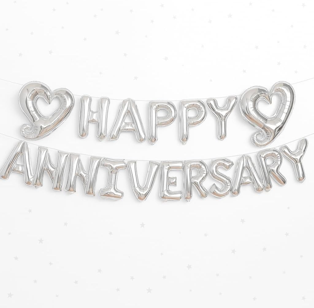 KatchOn, Silver Happy Anniversary Balloons Letters - Big, 18 Inch | Silver Happy Anniversary