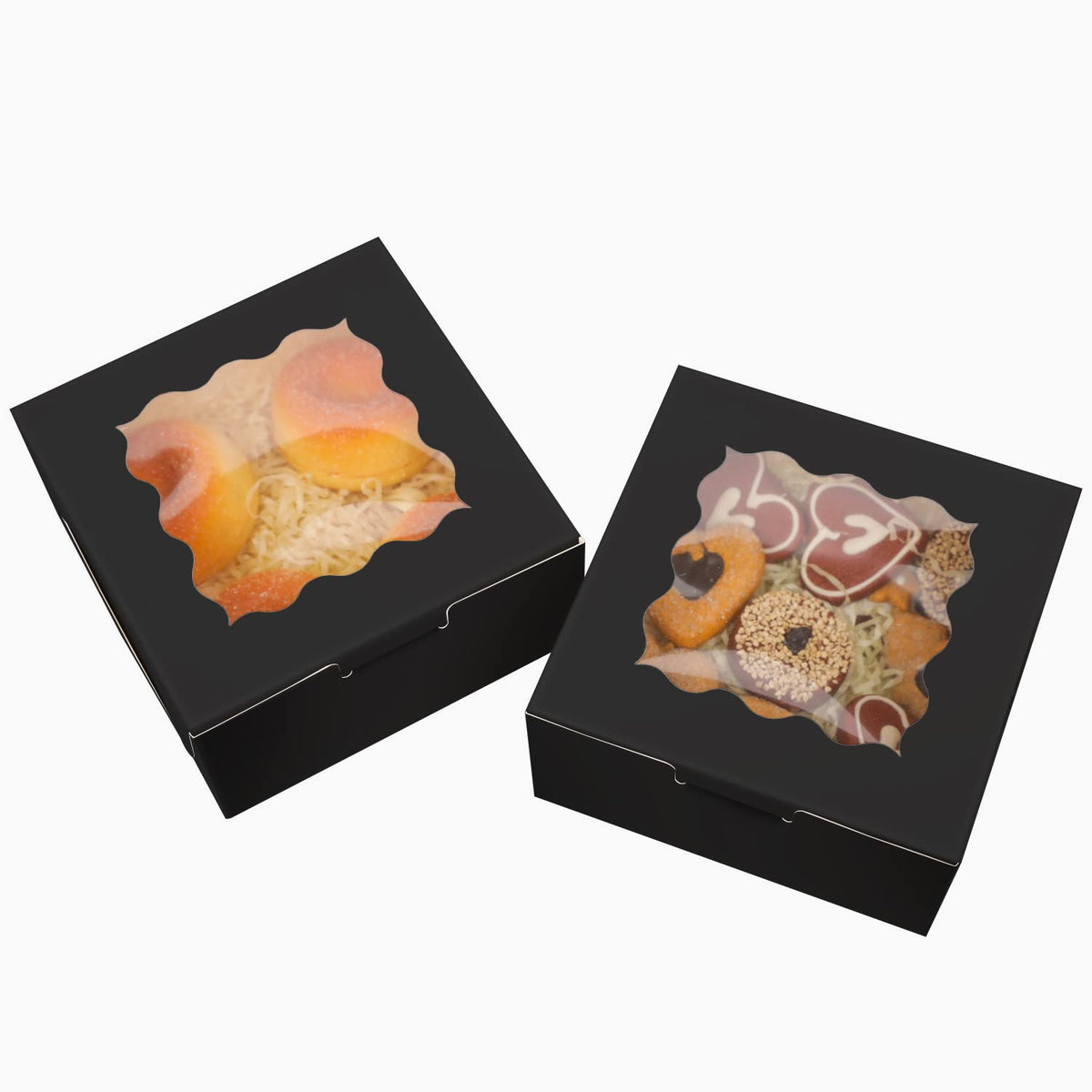 Bakepacker Black Bakery Boxes with Window 6x6x3 inches Thick & Sturdy Macaroon Pastry Boxes Cookie