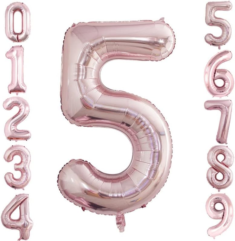 GOER 2 Pcs 42 Inch Rose Gold Foil Balloons Number 5,Huge Number Balloons for 5th 55th Birthday