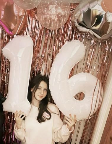 40 Inch White Mylar Foil Number 6 Birthday Balloon, Digital Balloons for 6 16 Boy Girl Party