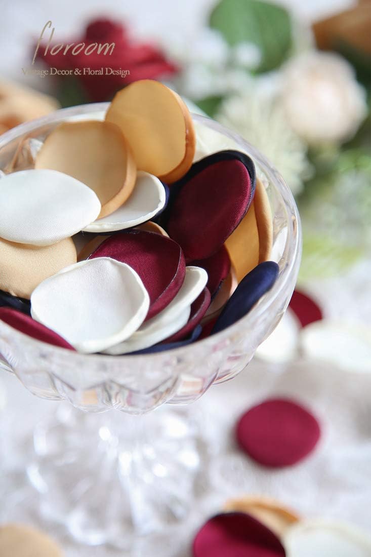 Floroom 500pcs Rose Petals Burgundy Navy Faux Silk Flower Petals for Wedding Flower Girl Basket