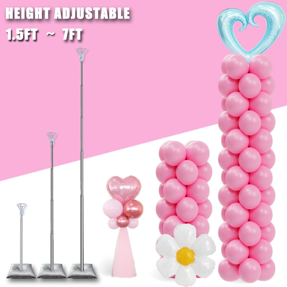 Balloon Column Stand Set of 2, Adjustable 7 Feet Ballon Arch Stands with Bases for Floor, Tall