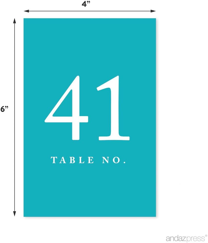 Andaz Press Aqua Turquoise Wedding Table Numbers 41-60, 4x6-Inches Table Number Cards For Wedding