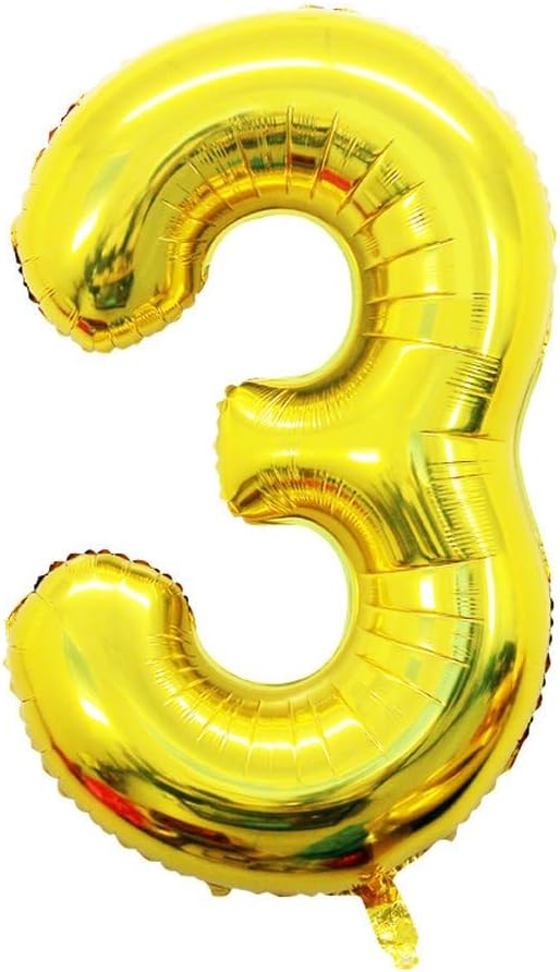 GOER Gold Foil Balloons Number 3,Huge Number Balloons for 3rd Birthday Party Supplies Anniversary