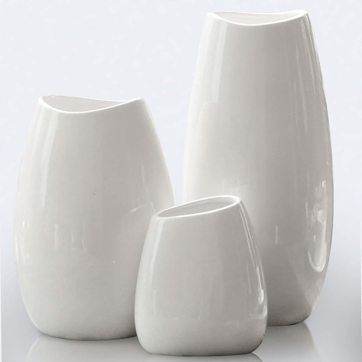 hjn Ceramic Vase Set of 3 White Flower Vase for Home Decor, Modern Decorative Vases for