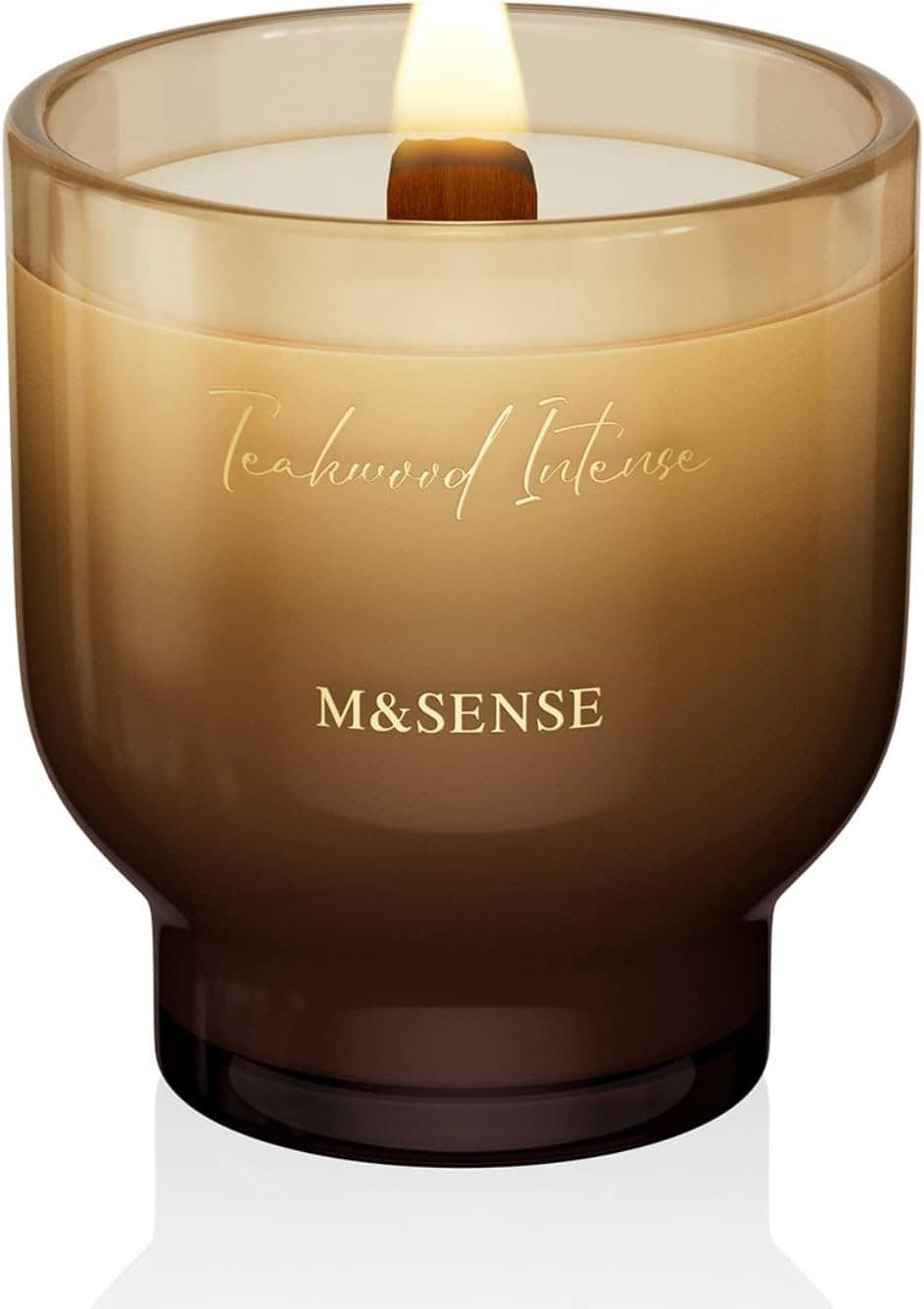 M&SENSE 9.88oz Natural Soy Wax Jar Candle with Wooden Wick | Teakwood Intense Scent | 55-Hour Burn