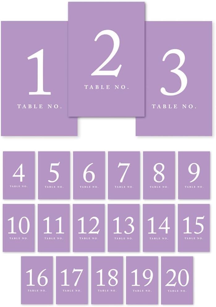 Andaz Press Table Numbers 1-20 on Perforated Paper, Lavender, 4x6-inch Single Sided Sign, 1-Set
