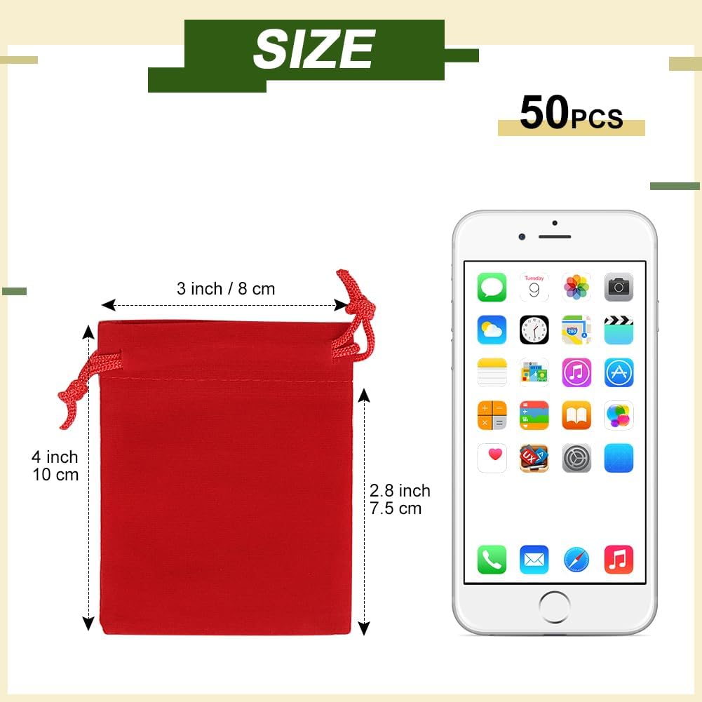 Shintop 50pcs Little velvet bags, 3x4inch Red Drawstring Gift Bags Small Jewelry pouches Coin Purse