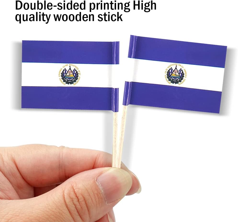 El Salvador Flag Salvadoran Flag, Small Mini Salvadoran Toothpick Flags for Food, Cupcakes