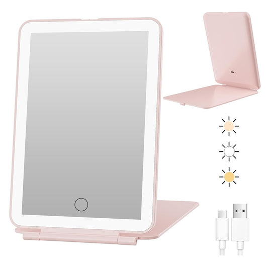 FUNTOUCH Rechargeable Travel Makeup Mirror with 72 Led Lights, Portable Lighted Makeup Mirror, 3