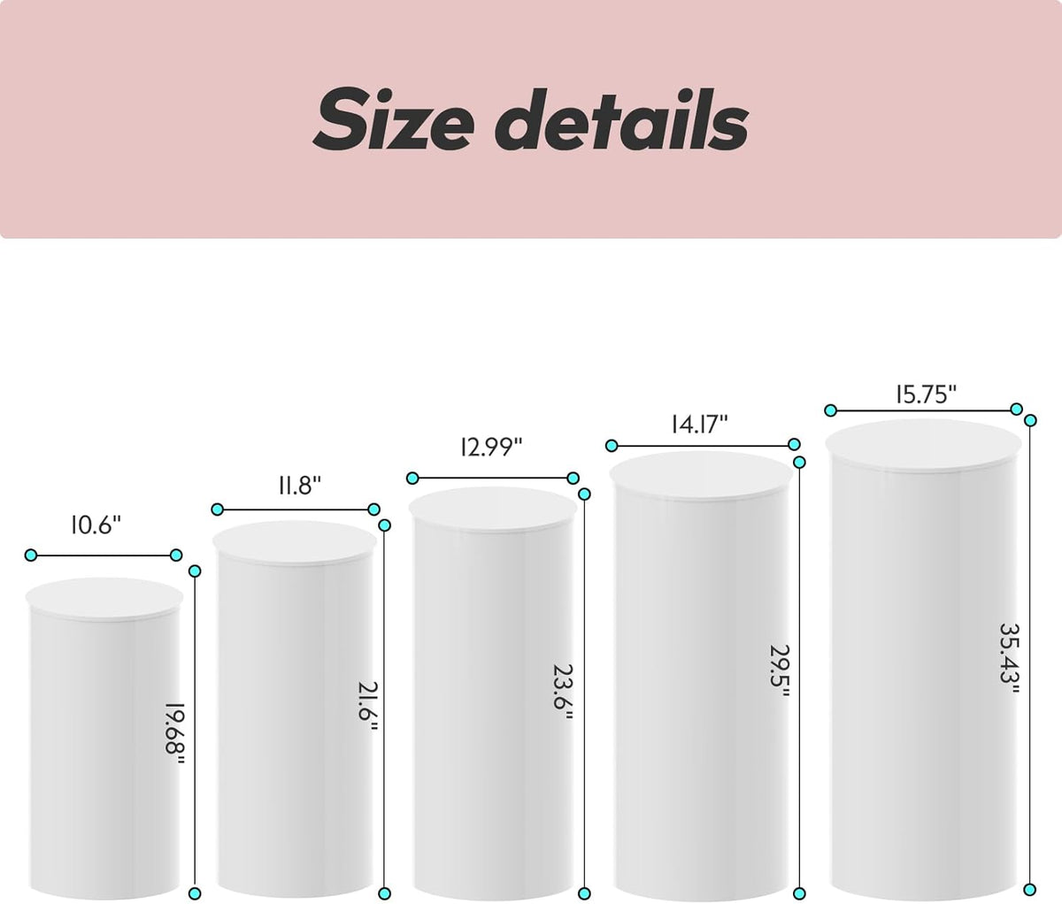 5PC Cylinder Pedestal Stands for Party, White Round Large Cylinder Tables, Pedestal Display Plinth