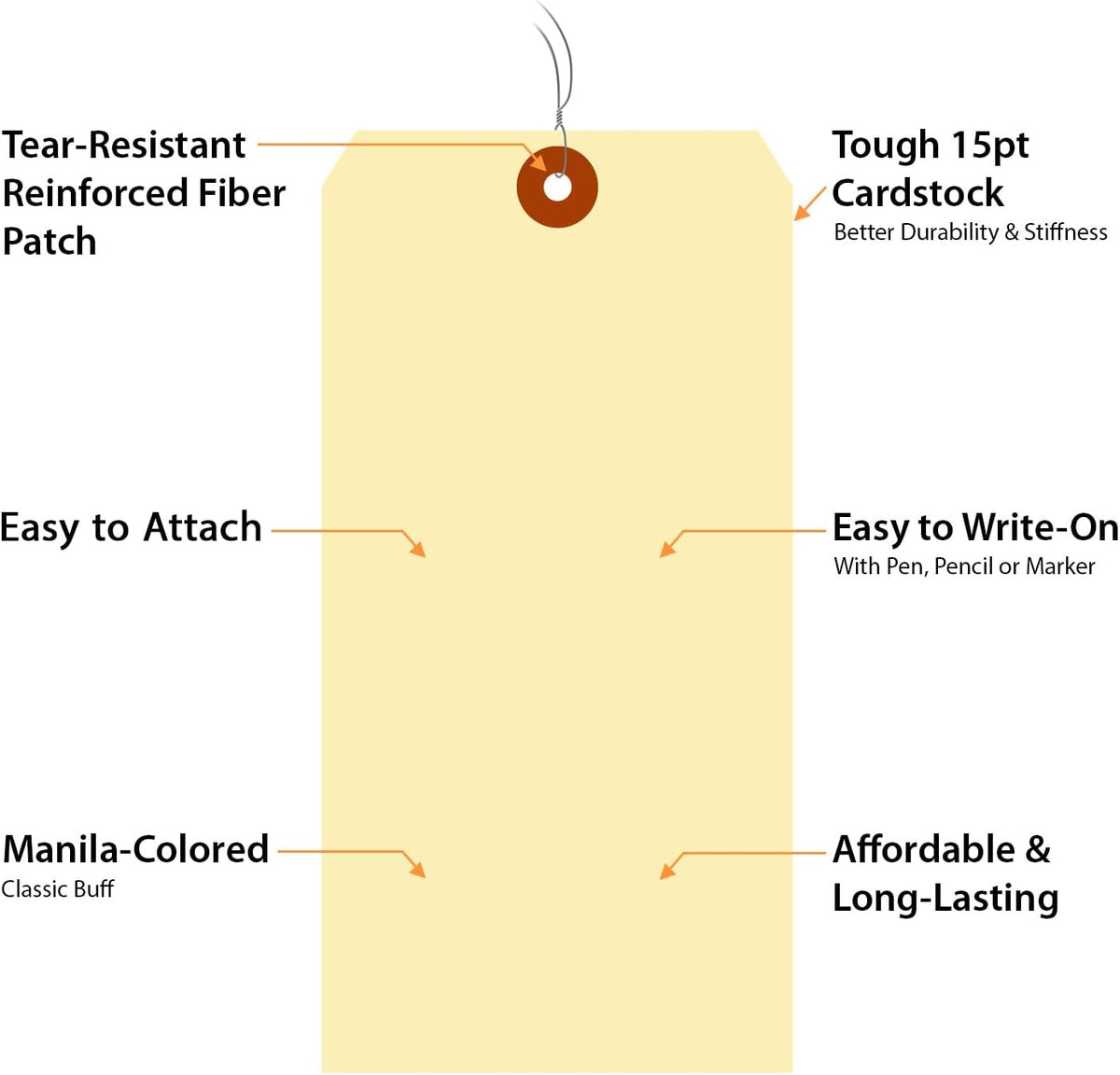 SmartSign Blank Manila Shipping Tags with Wire, Size-12, Pack of 50, 15pt Thick Prewired Cardstock