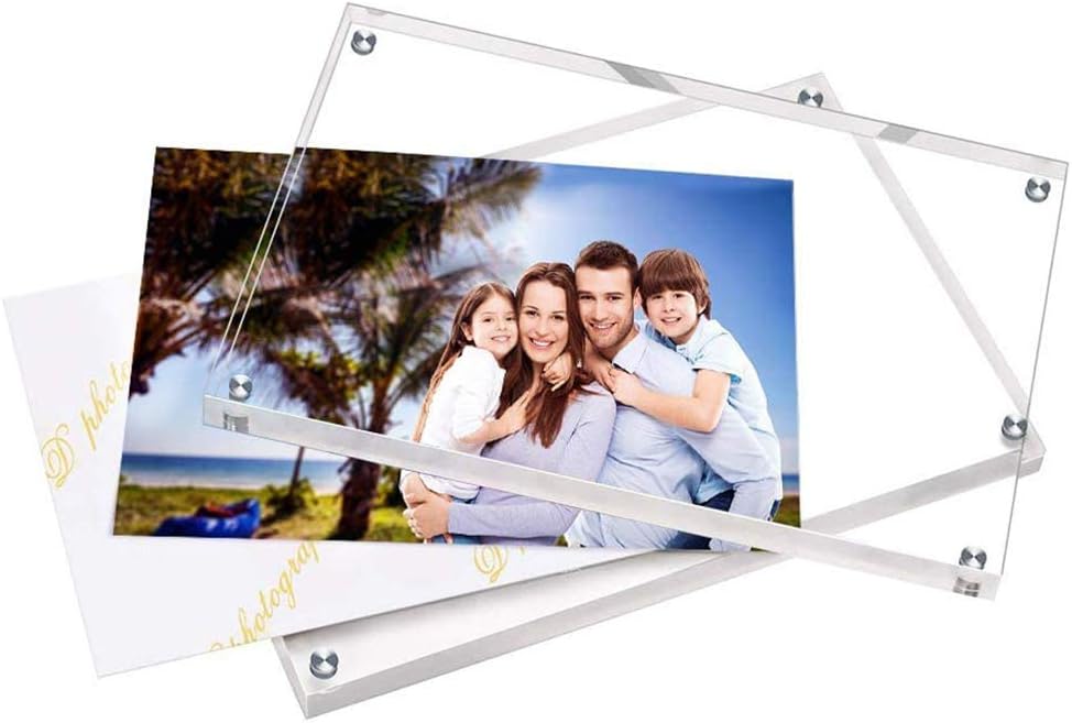 HELPLEX Acrylic Frames, 2 Pack 4x6, 20mm Thicker Frameless Clear Frame, Double Sided Magnetic, Free