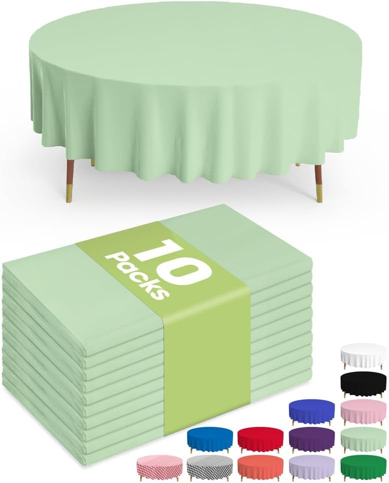 Pureegg Plastic Table Cloth Disposable 10 Pack, 84'' Round Table Cloths, Easter Party, Decorative