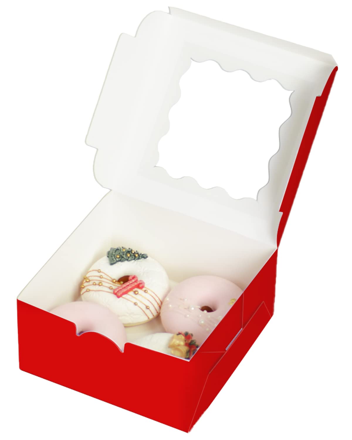 Bakepacker 100pcs Red Cookie Boxes 6x6x3 inches Easy Assemble Macaroon Pastry Boxes Bakery Boxes