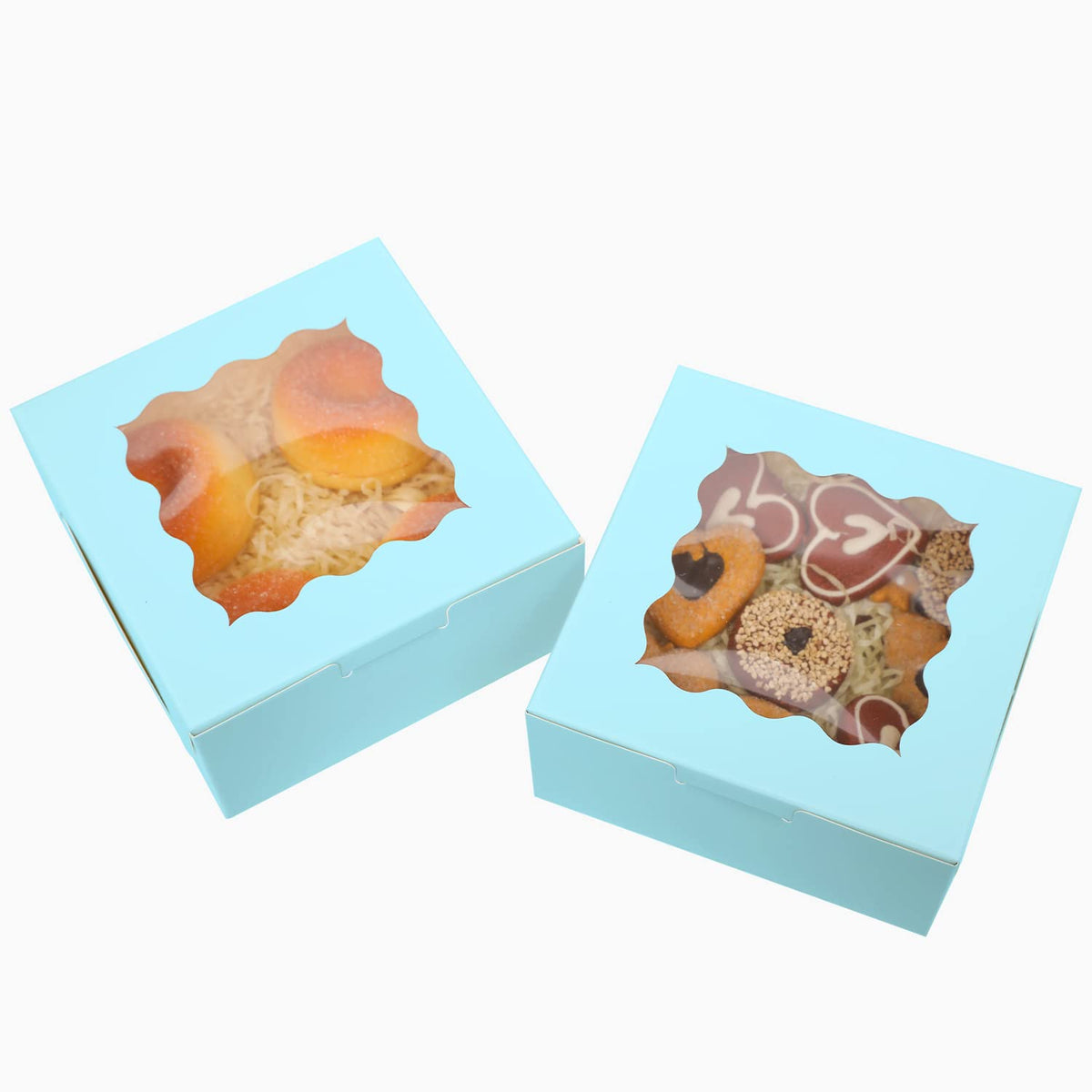 Bakepacker 60pcs Light Blue Bakery Boxes with Window 6x6x3 inches Thick & Sturdy Macaroon Pastry &