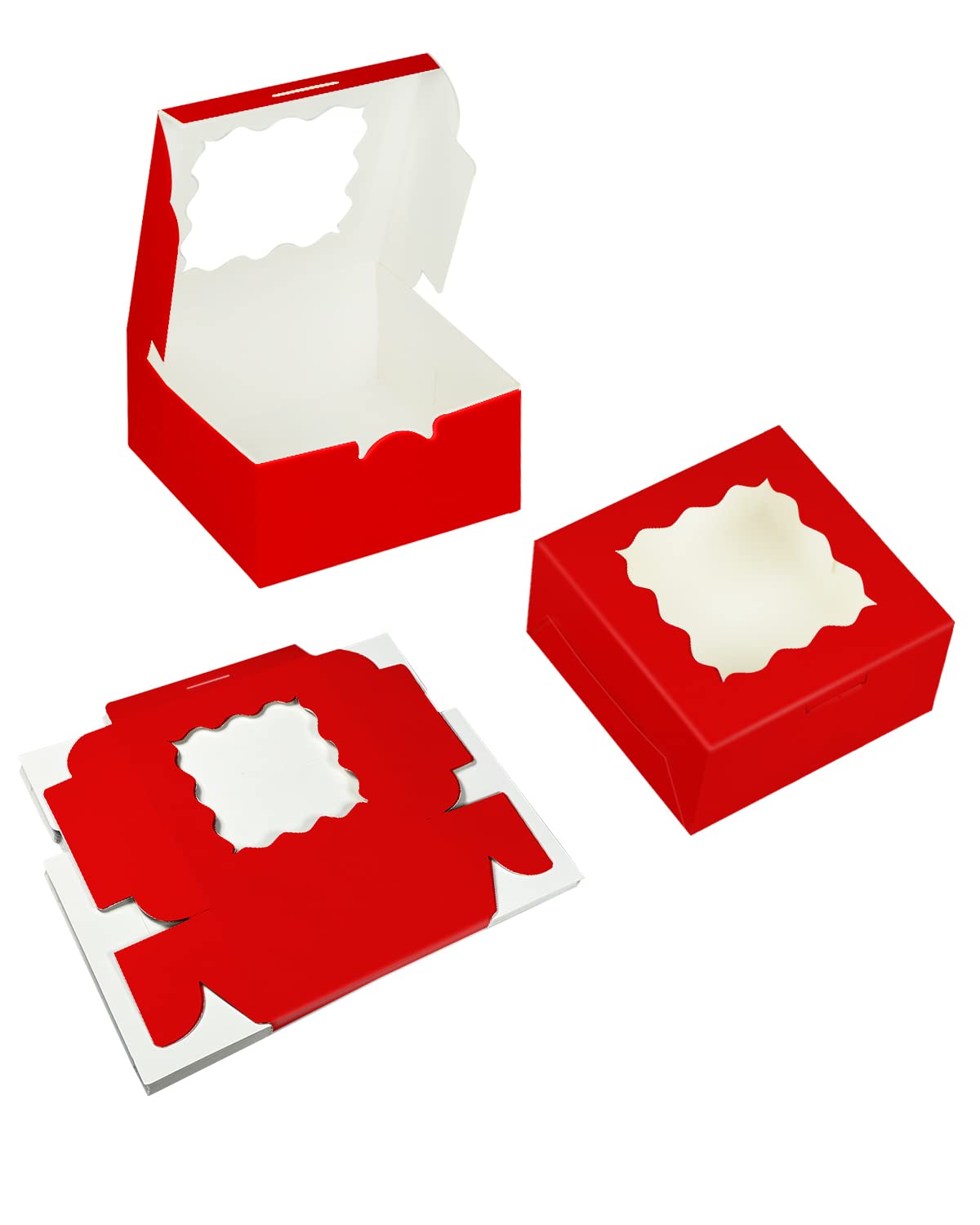 Bakepacker 100pcs Red Cookie Boxes 6x6x3 inches Easy Assemble Macaroon Pastry Boxes Bakery Boxes
