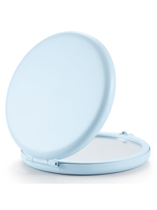 Compact Mirror for Purse, Double-Sided 1X/2X Magnifying Metal Pocket Makeup Mirrors(Round, Light