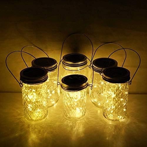 Miaro Solar Mason Jar Lights with Hanger, 6 Pack 10 LED Waterproof Warm White Fairy String