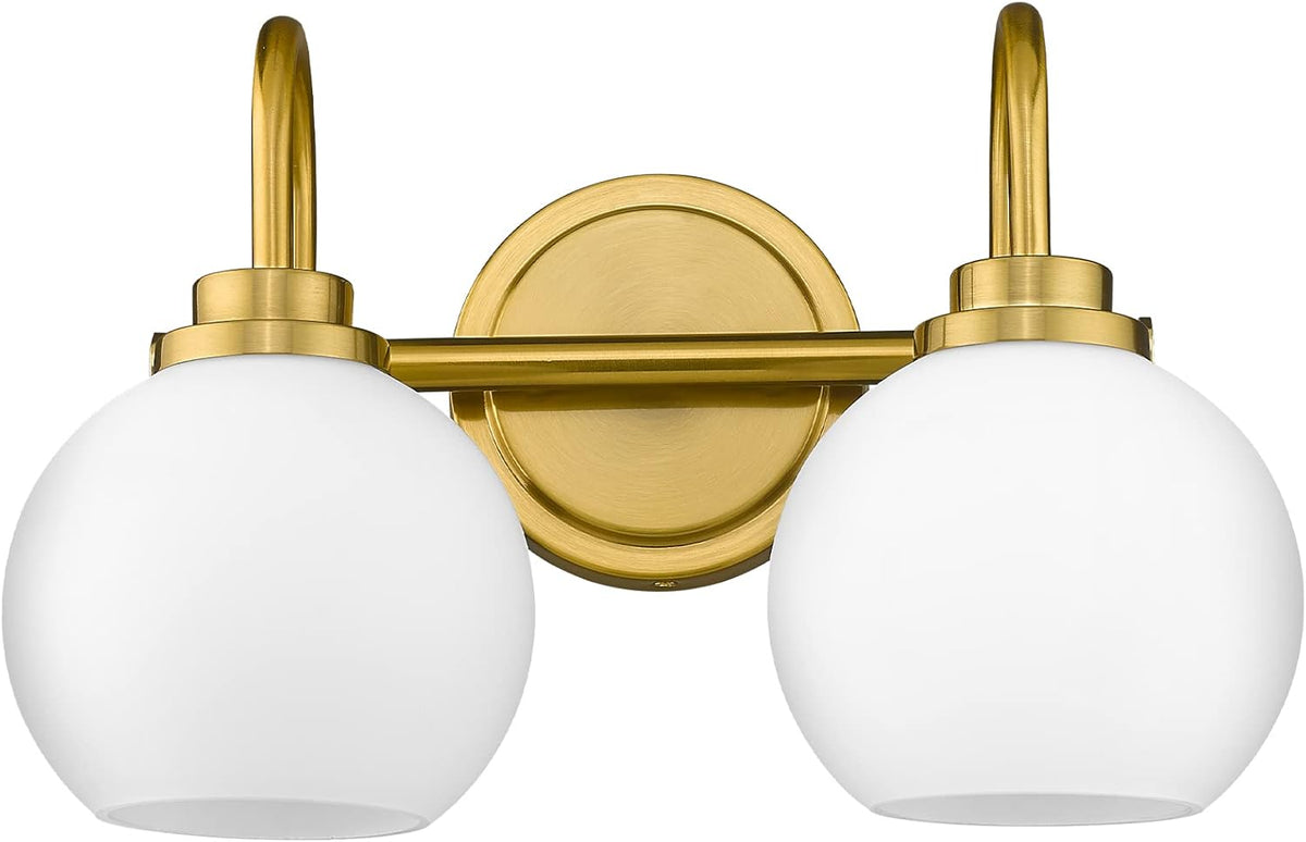 Gold Bathroom Vanity Light Fixtures, 2 Light Modern Over Mirror with White Milk White Globe Glass