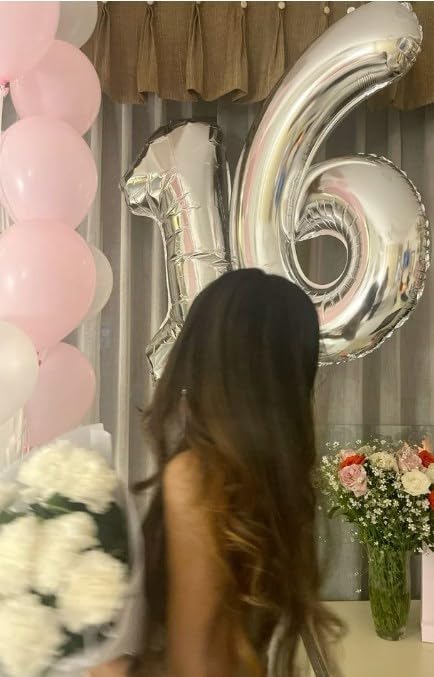 40 Inch Silver Mylar Foil Number 6 Birthday Balloon, Digital Balloons for 6 16 Boy Girl Party