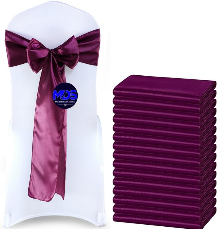 MDS Pack of 75 PCS Satin Chair Sashes Charmeuse Sateen Dining Chair Bows Ribbon Ties Back Sash for