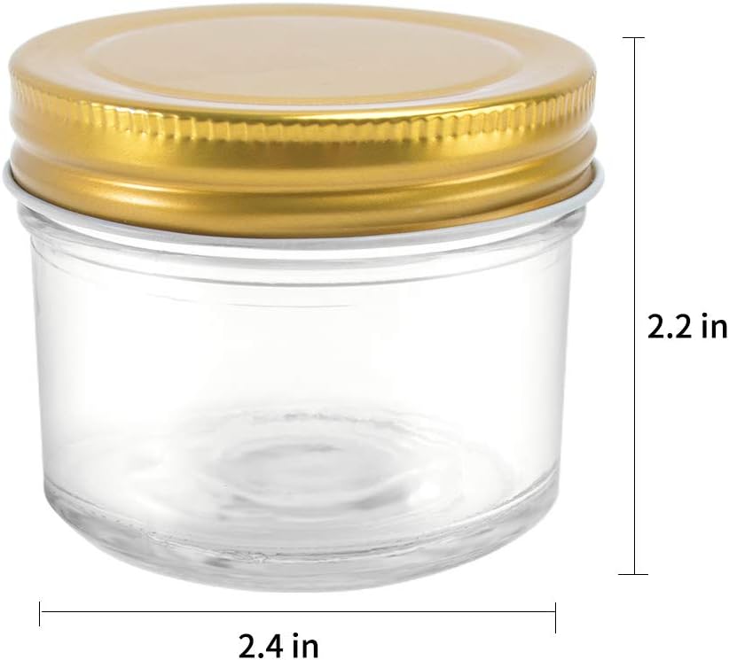 Betrome 4 oz Clear Glass Jars with Metal Golden Lids, Pack of 40, 100ml Round Canning Jars,Ideal