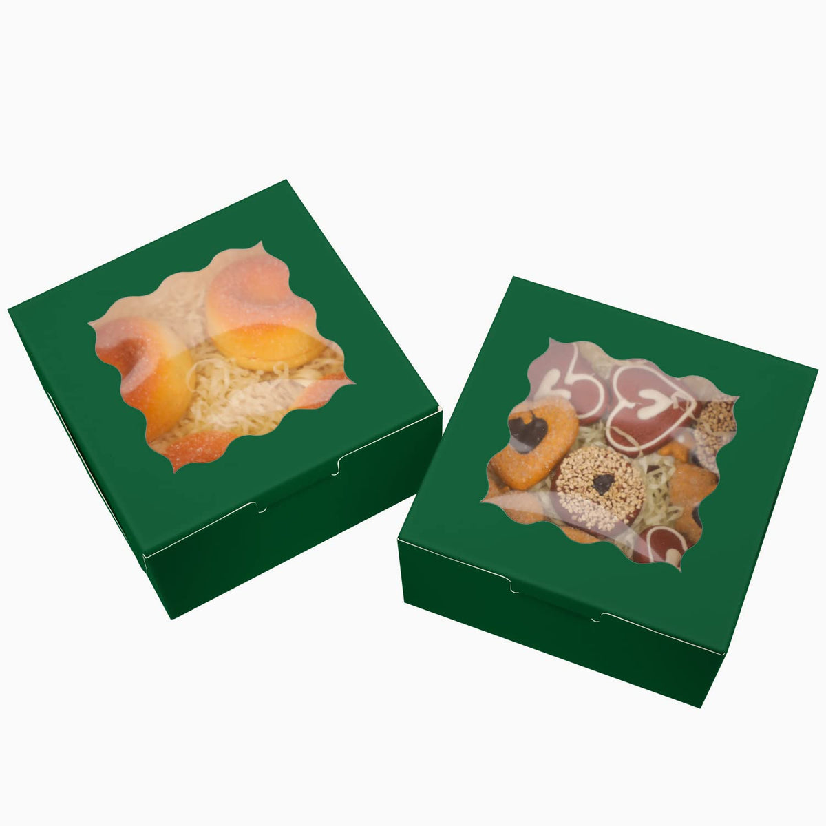 Bakepacker 60pcs Deep Green Bakery Boxes with Window 6x6x3 inches Thick & Sturdy Macaroon Pastry