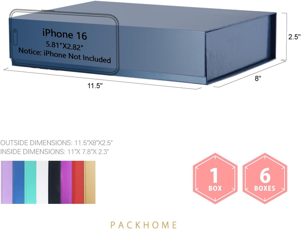PACKHOME Gift Box 11.5x8x2.5 Inches, Sturdy Shirt Box with Magnetic Lid for Multiple Occasions