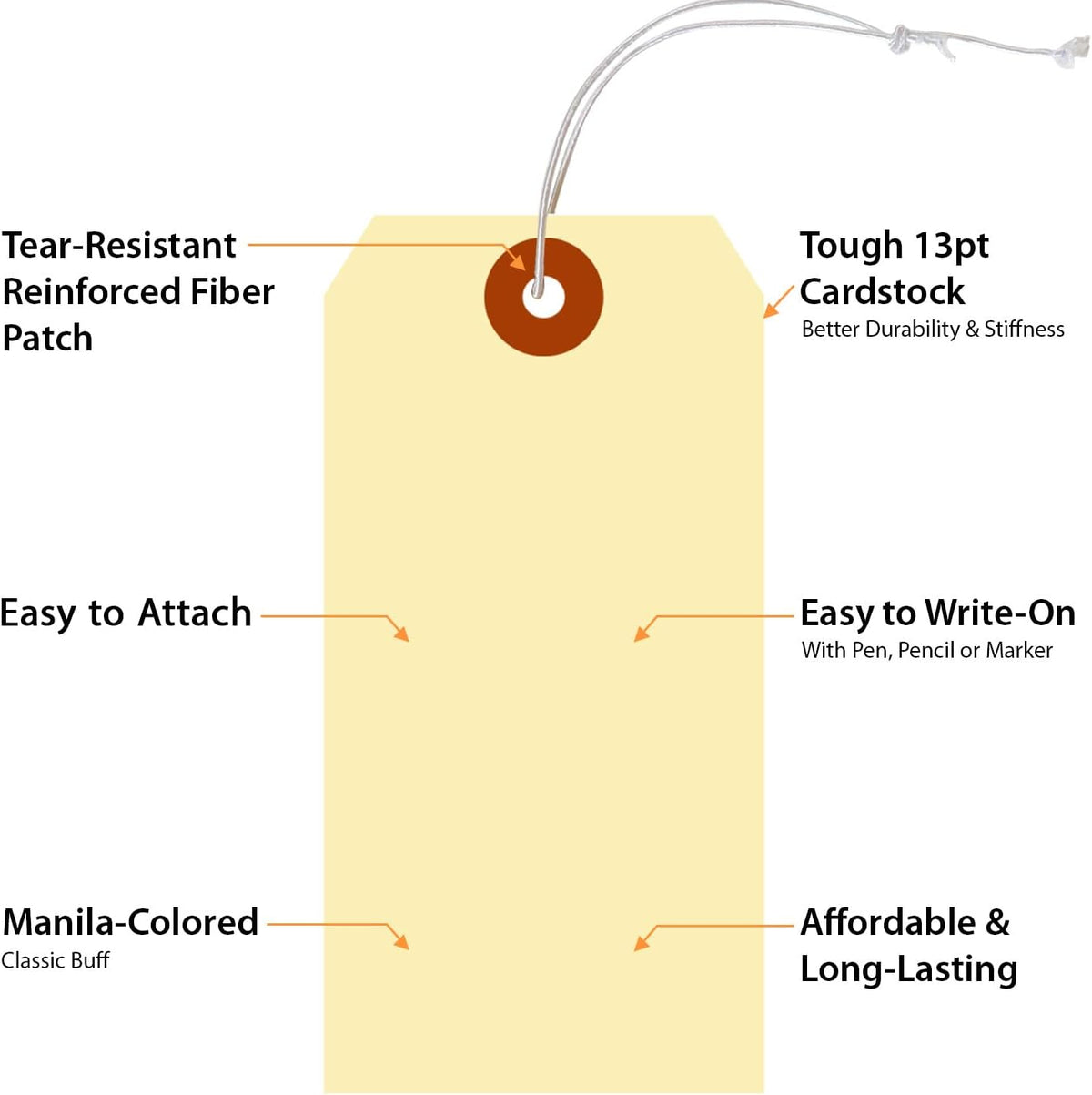 SmartSign Blank Manila Shipping Tags with Elastic Strings - Pack of 100, Size-5, 13pt Thick