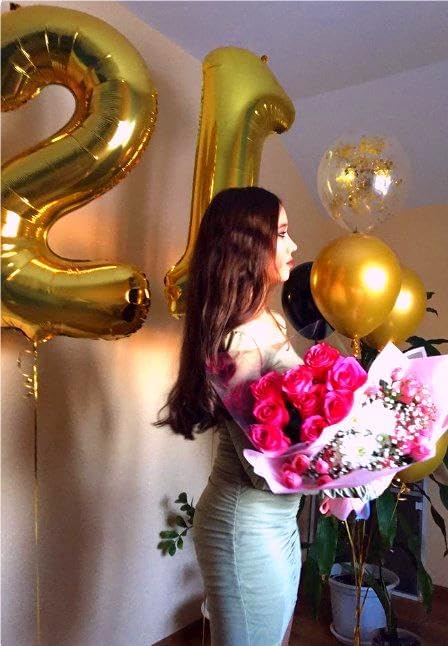 Big 40 Inch Gold 12 21 Number Balloon Birthday Decoration, Number 12 21 Helium Balloons 12 21