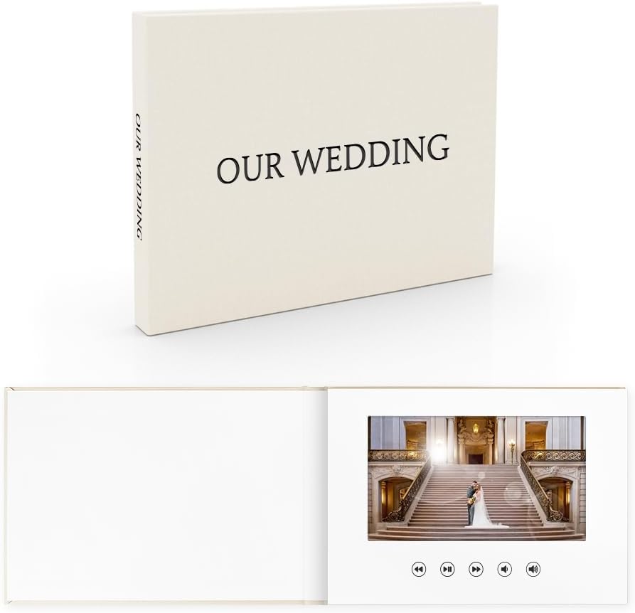 OUR WEDDING - Black Foil Luxury Linen Bound Video Book Album With 7" IPS Display, 4GB Memory &