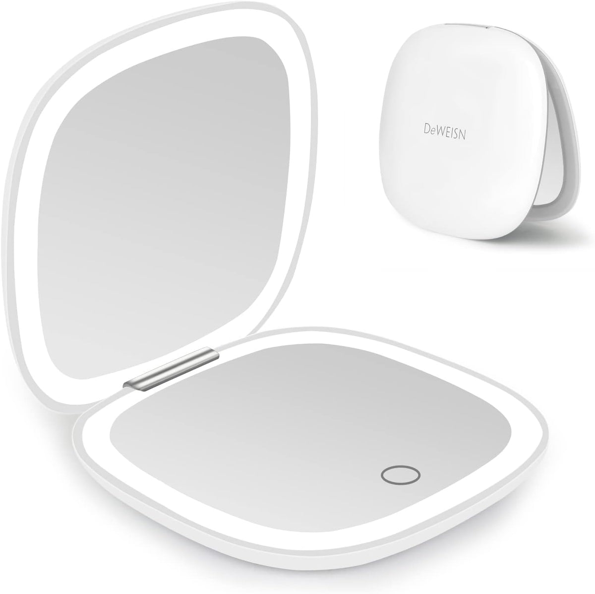 deweisn Compact Mirror, Lighted Travel Makeup Mirror with 1X/10X Magnifying Double Sided Dimmable