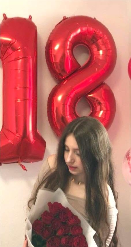 Red Foil Number 8 Balloon 40 Inch, Helium Mylar Eight Number 8 18 28 38 48 58 80 88 Birthday