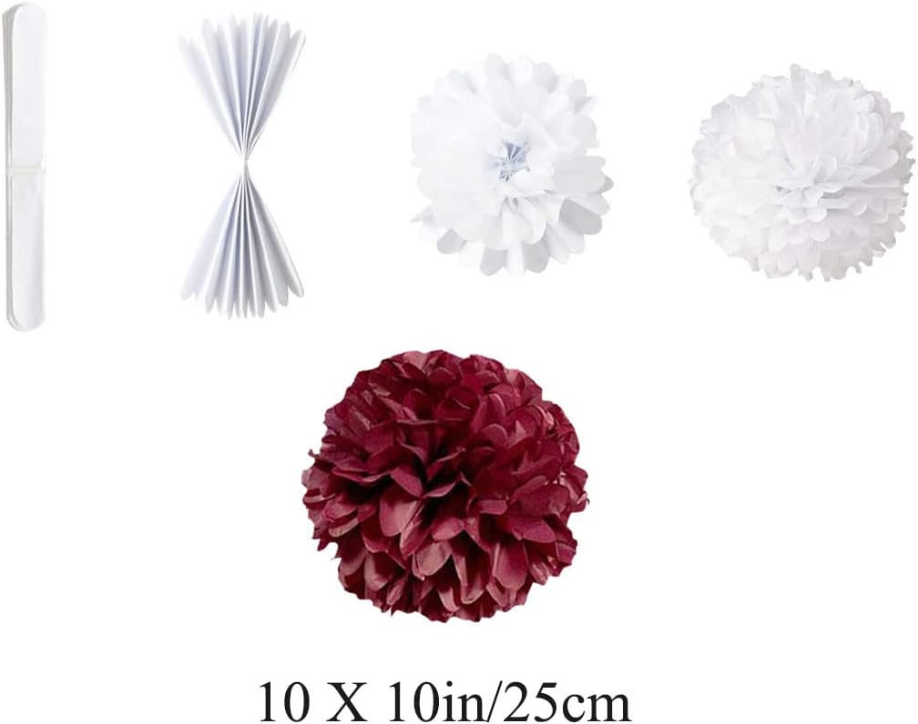 10pcs 10in Paper Pom Poms Burgundy Tissue Paper Balls Wedding Party Flower Decorations DIY Art