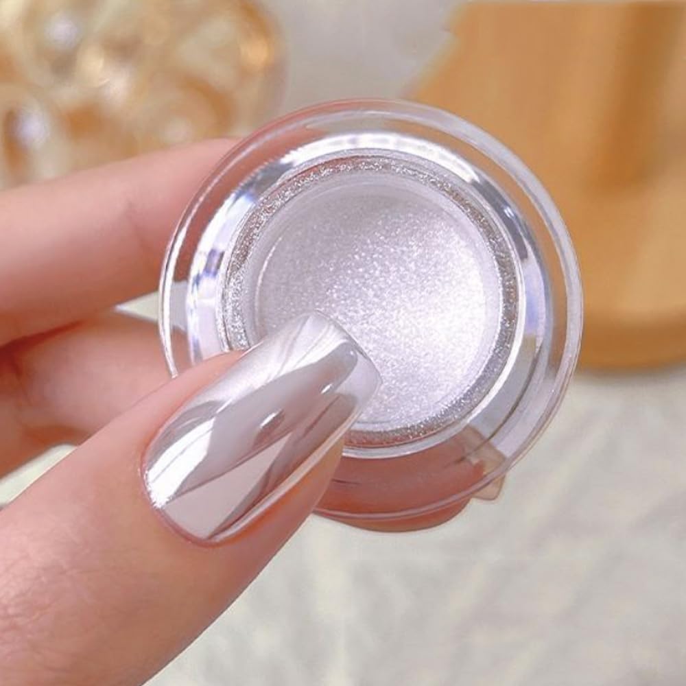 Pretty Diva White Chrome Nail Powder - 1g Super Glossy Mirror Effect White Moonlight Nails Chrome