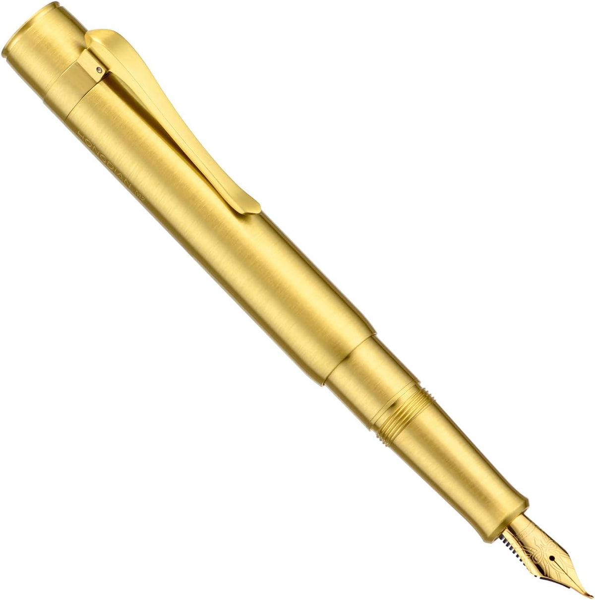 Hongdian M2 Mini Brass Fountain Pen with Bent Nib, Sleek Shape Short Pocket Travel Pen (Glossy