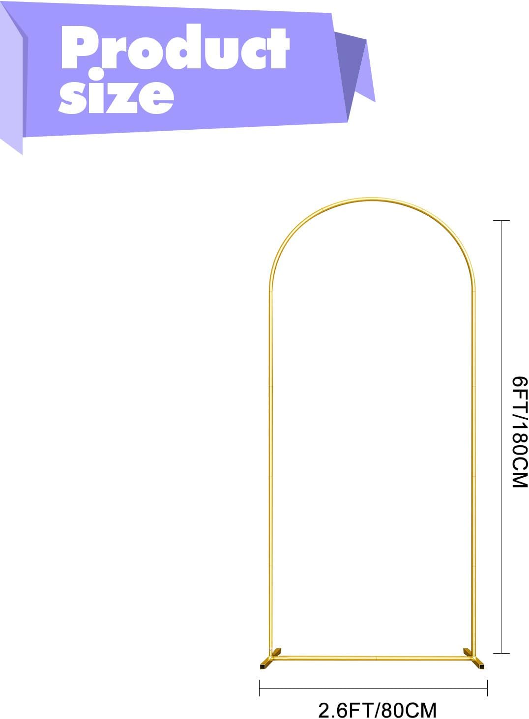 Wedding Arch Backdrop Stand 6FT Gold Wedding Balloon Arched Backdrop Stand Square Arch Frame for