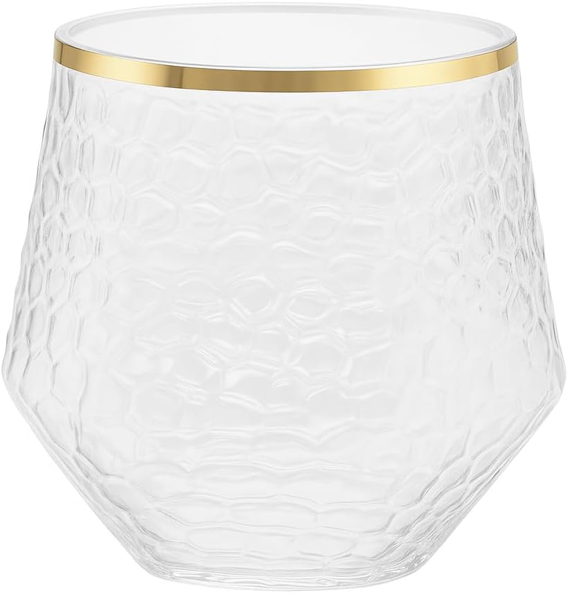 48 Pack Ribbed Origami Ripple Plastic Glasses 24 9oz Stemless Champagne Flutes & 24 12oz Cups