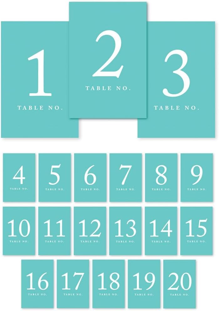 Andaz Press Table Numbers 1-20 on Perforated Paper, Diamond Blue, 4x6-inch Single Sided Sign