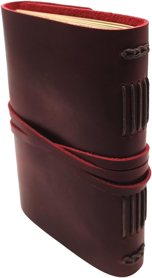 Red Notebook Journal - Genuine Leather Journals for Writing Small Size Diary 5.5x7.5 Inch, Notepad