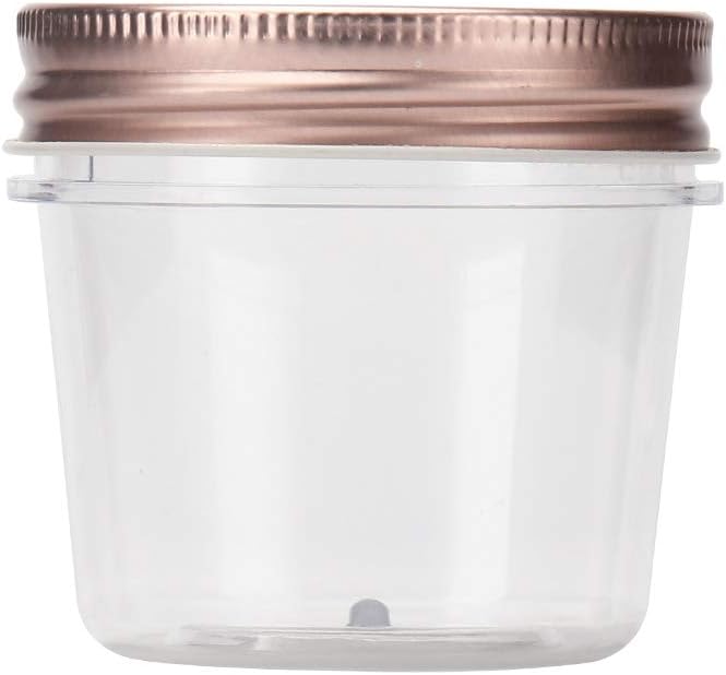 Novelinks 4 Ounce Clear Plastic Jars with Rose Gold Lids - Refillable Round Containers for Kitchen