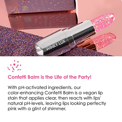 Winky Lux Rainbow Glitter Confetti Balm - Hydrating ph Lip Balm, Natural Pink Tint with pH Color