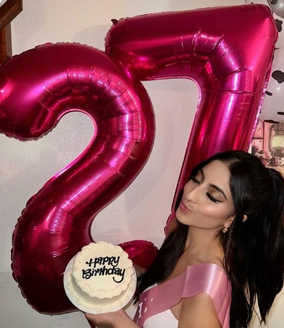 Hot Pink Number 7 Birthday Balloon 40 Inch, Digital Balloons for 7 17 27 70 77 Party Celebration