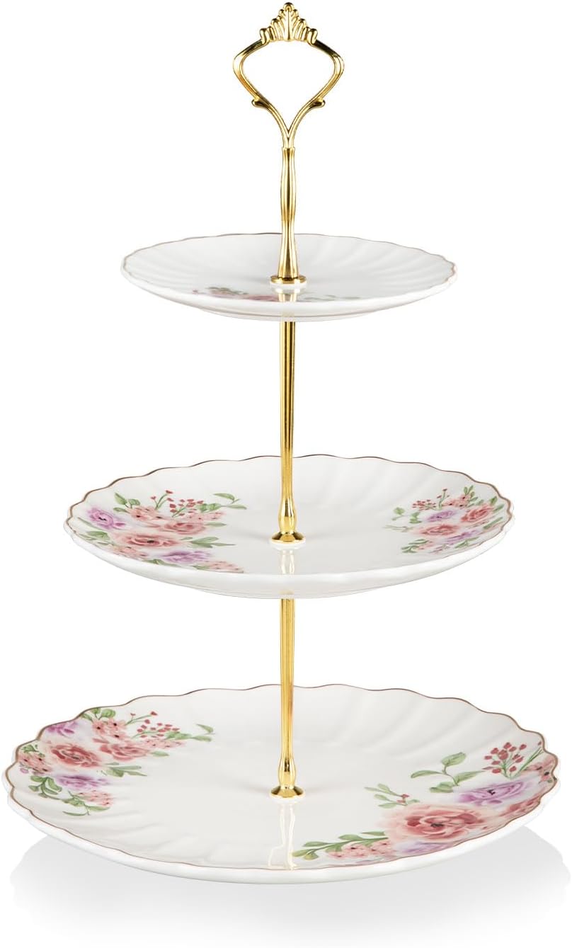 Sweejar 3 Tier Ceramic Cake Stand Wedding, Dessert Cupcake Stand for Tea Party Serving Platter