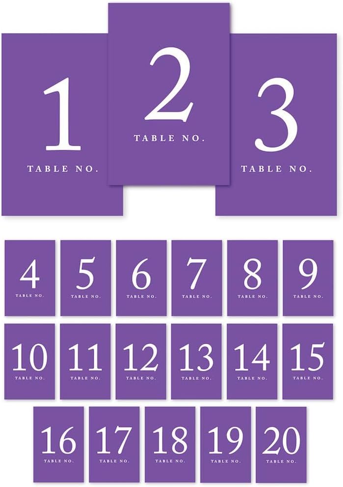 Andaz Press Table Numbers 1-20 on Perforated Paper, Purple, 4x6-inch Single Sided Sign, 1-Set, For