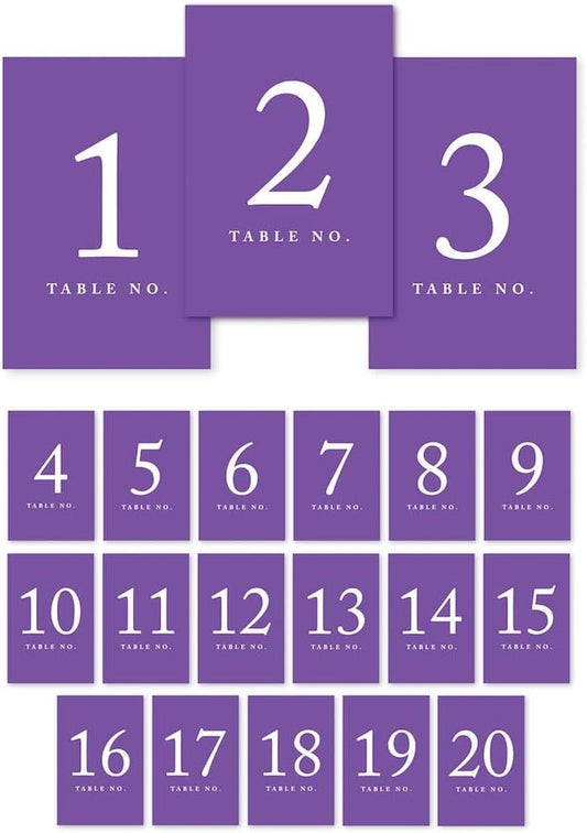Andaz Press Table Numbers 1-20 on Perforated Paper, Purple, 4x6-inch Single Sided Sign, 1-Set, For