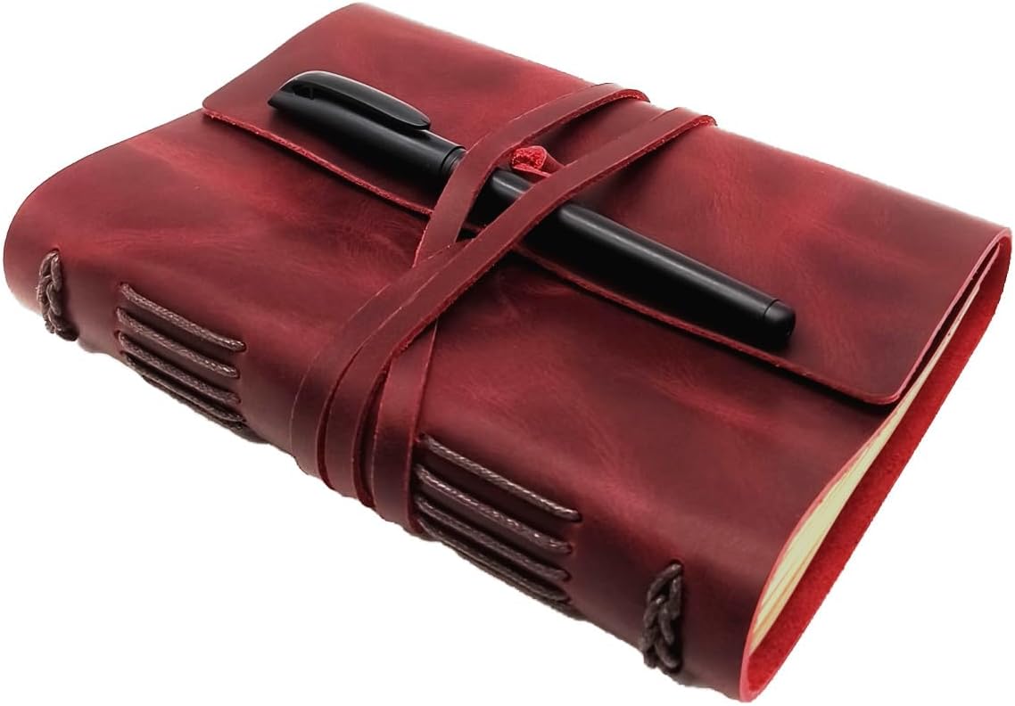 Red Notebook Journal - Nice Genuine Leather Journaling for writers A5 Size Diary 6.2x8.5