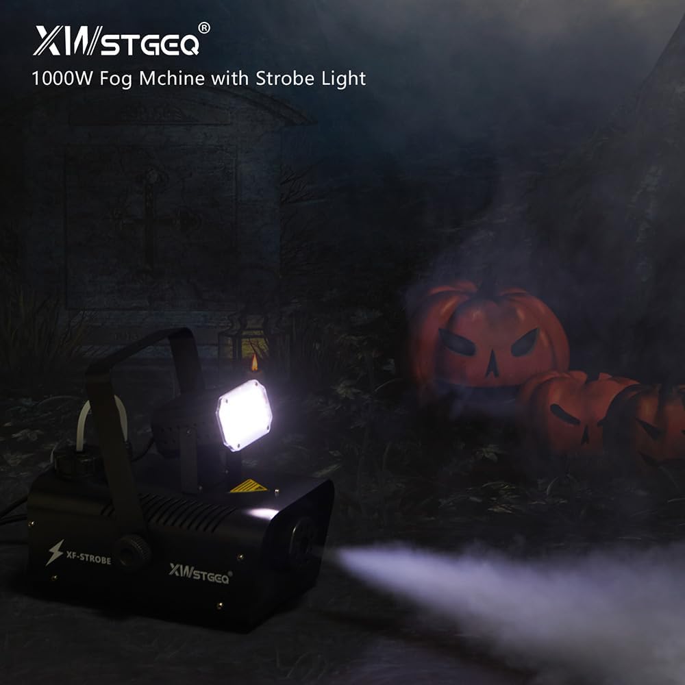 Fog Machine 1000W with Strobe Light, Wireless Remote, Perfect for Halloween, Parties, Concerts, and