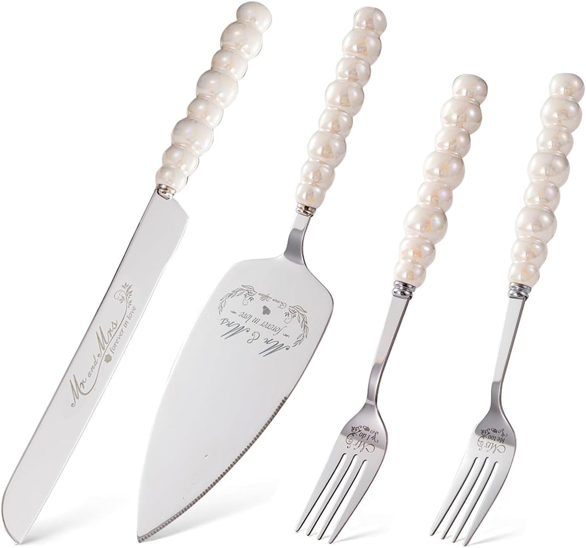 Wedding Cake Knife and Server Set, Ceramic Pearl Handle Cake Cutting Set for Wedding Gifts Bridal